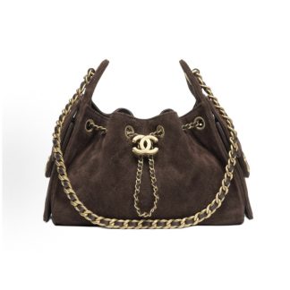 CHANEL 25Bag 26C Pre-Spring Resort Double C Diamond Quilted Leather Chain Hippie Bag Suede Effect Cowhide Metal Shoulder Bag Mini Women's Dark Brown Chocolate
