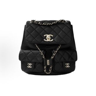 CHANEL Duma 23P Gold Buckle Double C Logo Rhombic Leather Chain Pebbled Calfskin Backpack Women's Style
