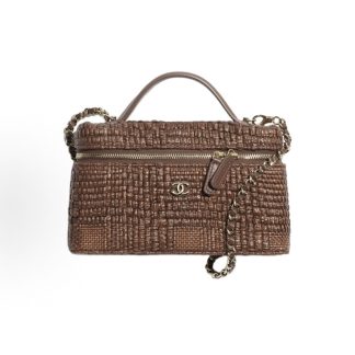 CHANEL 26P Classic Chain Gold Label Double C Logo Leather Chain Braided Raffia Gold Metal Cosmetic Bag Shoulder Tote Women's Style