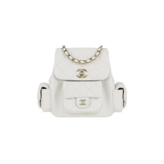 CHANEL Duma 23K diamond check design leather chain shoulder strap backpack granular cowhide gold hardware backpack unisex for couples