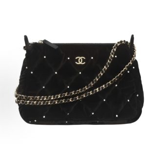 CHANEL 25K brand logo Velvet clutch women's black