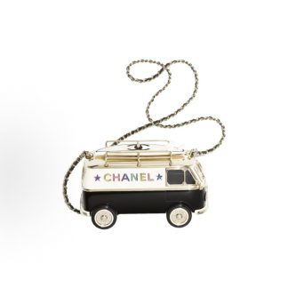 CHANEL 24C Pre-Spring Getaway Leather Chain Letter Logo Van Shape Plexiglass Enamel Rhinestone Dinner Bag Shoulder Bag Regular Black and White Gold Mixed Colors