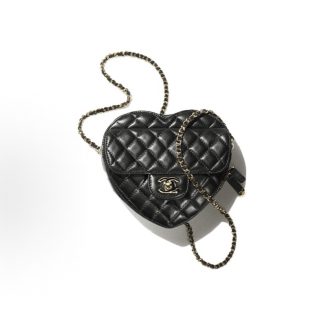 CHANEL Leather Chain Gold Buckle Chain Rhombus Love Bag Peach Heart Bag Crossbody Shoulder Bag Mini Black