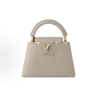 LOUIS VUITTON Capucines Flap Closure Detachable Strap Taurillon Capucines Shoulder Crossbody Bag Mini Elephant Gray