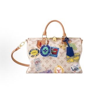 LOUIS VUITTON SPEEDY SOFT 30 Metal Removable Shoulder Strap Coated Canvas One Shoulder Crossbody Tote Beige